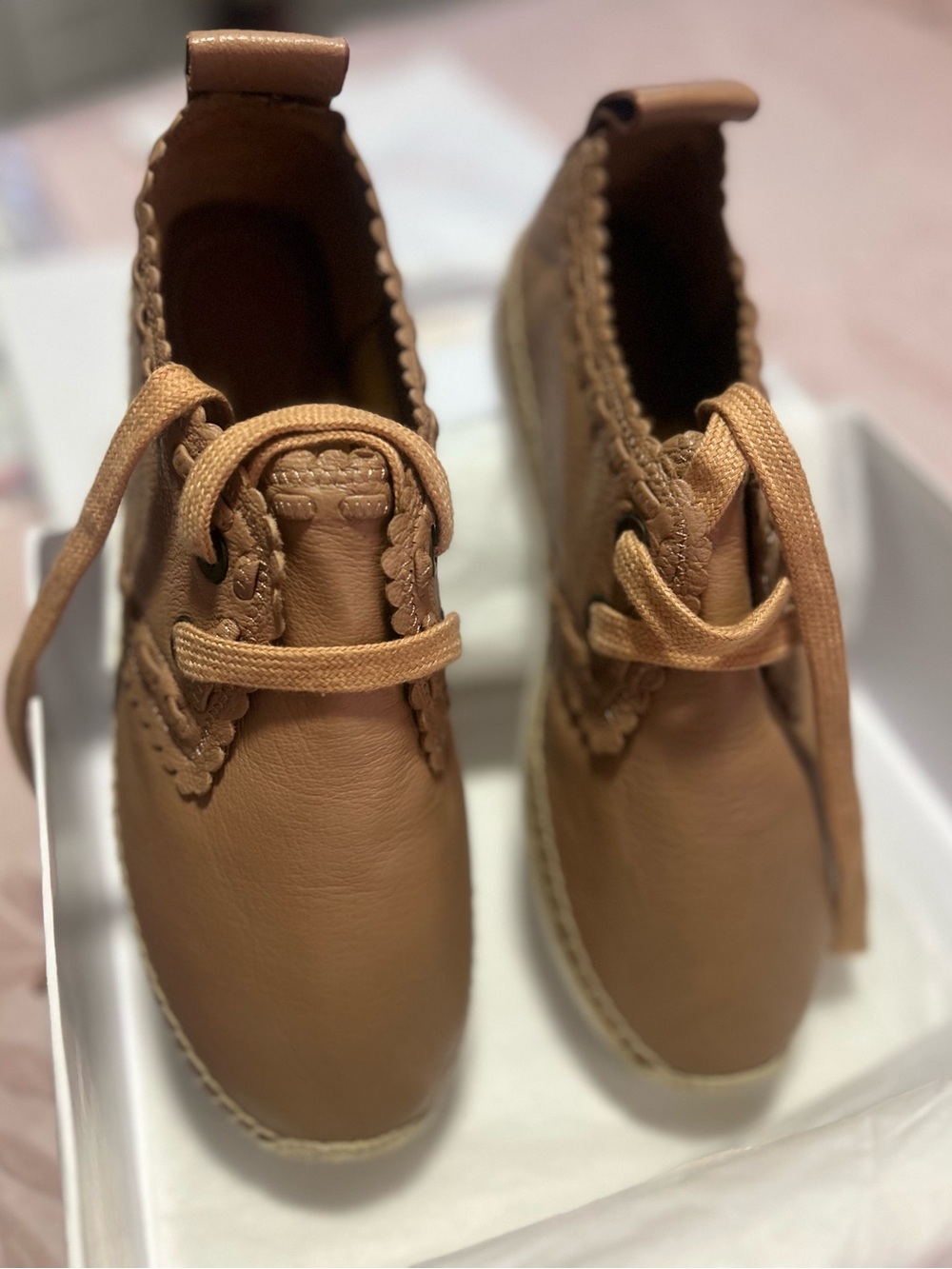 See By Chloe Tan Leather Espadrille Sneaker - Scalloped Trim New in box